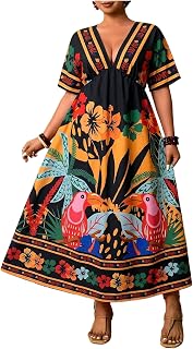 Floerns Women's Plus Size Hawaiian Tropical V Neck Long Dress