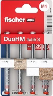 Fischer DuoHM Ø8 mm con Vite a Croce POZI M4, 4x Tasselli per Cartongesso in Metallo e Nylon, Non Serve Pinza, per Staffe TV, Pensili, Mensole, 572911