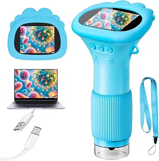Microscope for Kids 1000X Handheld Digital Miniscope Stem Toys Gifts | 2.0" IPS Screen Magnifier, Portable Pocket Microscopes Birthday for Girls Boys, Science Kits for 3 4 5 6 7 8 9 10, Blue