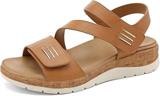 UBFEN Women Flat Sandals Arch Support Open Toe Comfortable Casual Low Wedge Summer Shoes