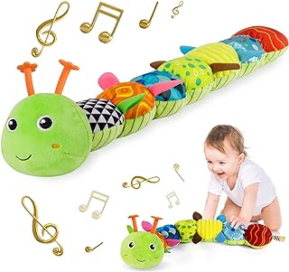 Sumobaby Baby Toys Musical Stuffed Animal Activity Soft Toys with Teether | Multi-Sensory Caterpillar Toy with Crinkle, Rattle and Textures, for Tummy Time Newborn 0-3-6-12 Months Boys &amp; Girls- Green