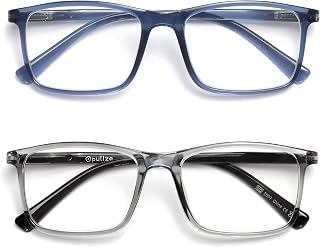 OPULIZE INK Reading Glasses for Women Men, Large Rectangular Frame with Spring Hinges & Scratch Resistant, Blue Grey, +3(Pack of 2)