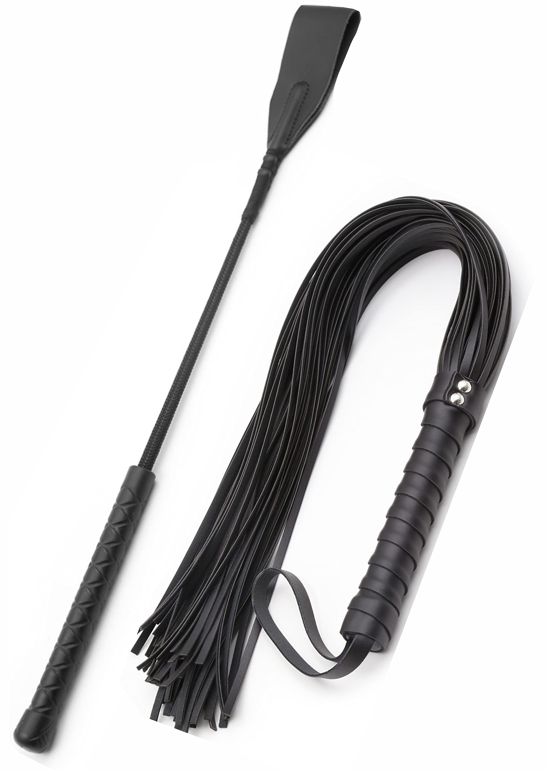 Horse Whip 27" Crop 18" Faux Leather Set Black Riding Whip Horse Whips and Crops