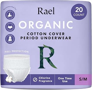 Rael Disposable Period Underwear, Organic Cotton Cover (Size S-M, 20 Ct) | Leak Locker, Unscented, Extended Coverage for Women, Period Essentials, Postpartum Essentials, Feminine Care