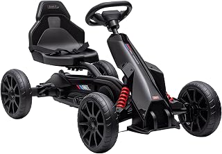 Aosom Kids Pedal Go Kart Adjustable Seat Swing Axle Handbrake for 3-8 Black | Outdoor Ride on Toy, 4 Non-Slip EVA Wheels, for Boys and Girls