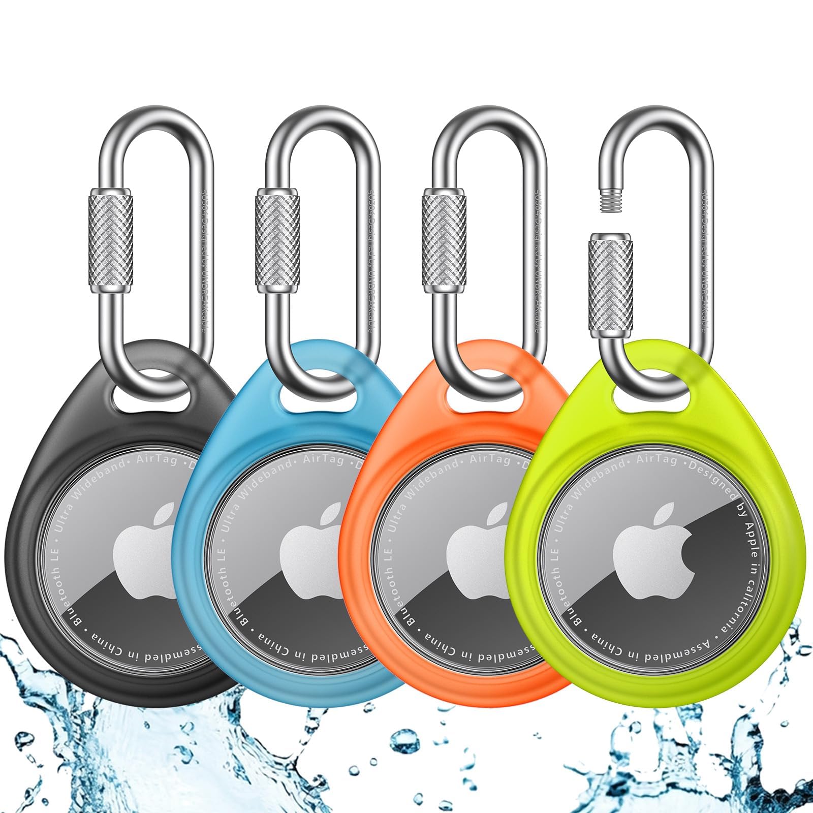 UNBREAKcable for AirTag Holder Case with Professional Carabiner, 4 Pack | Waterp