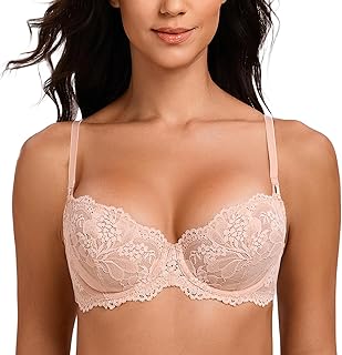 MELENECA Women's Sexy Lace Push Up Plus Size Transparent Underwire Unpadded Balconette Bra