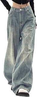 EMMIOL Women's Jeans, Wide Leg, Baggy Jeans, High Waist, Cargo Pants, Casual, Loose, Boyfriend, Trousers, Vintage Streetwear