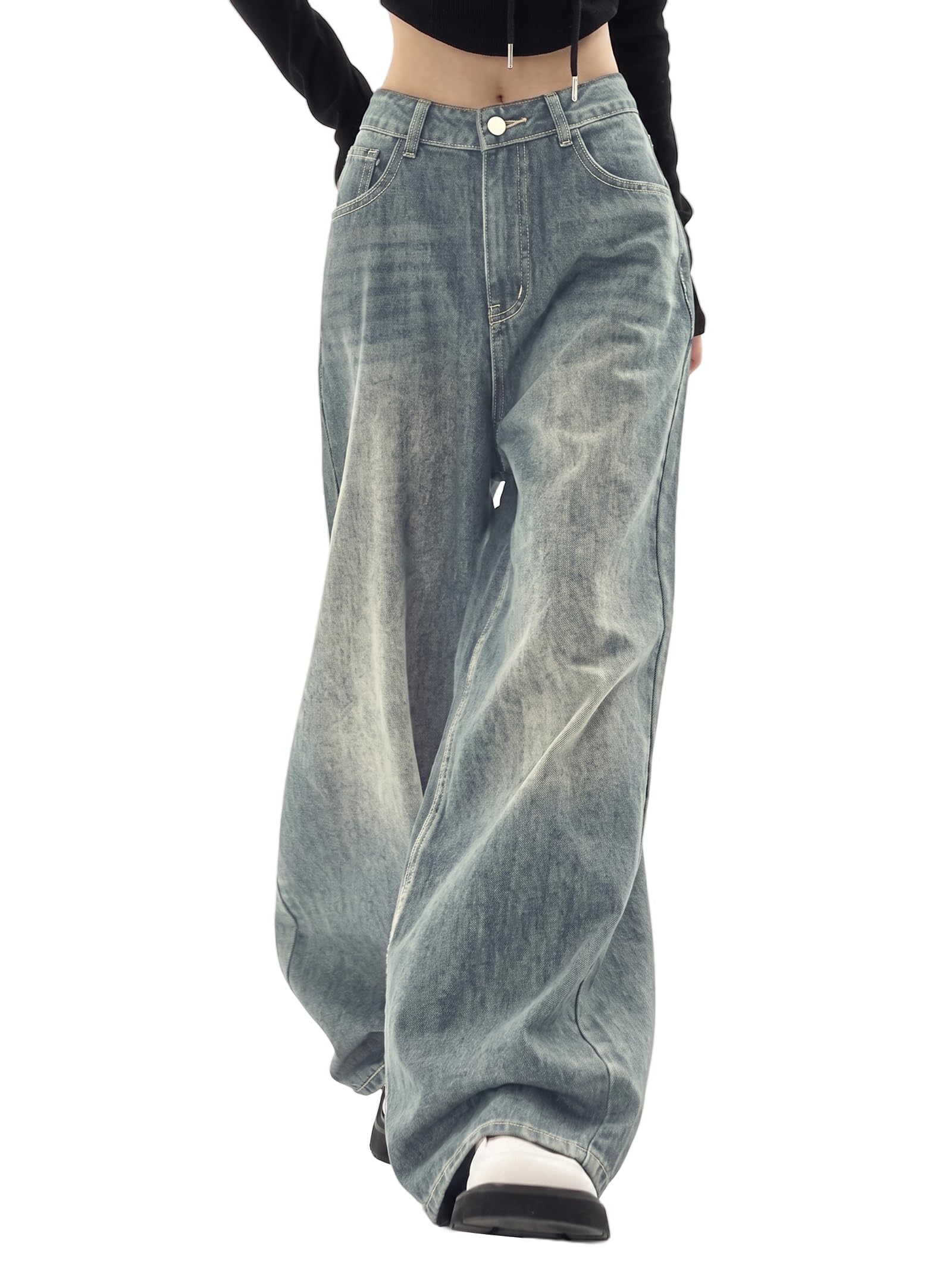 EMMIOL Women's Jeans, Wide Leg, Baggy Jeans, High Waist, Cargo Pants, Casual, Lo