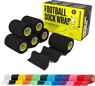 SPORTTAPE 6 Rolls Self-Adhesive Cohesive Bandage, 7.5cm x 4.5m, Black | Compression & Vet Wrap for Dogs, Horses, Sports Stretch Tape for Football, Ankles, Joints, Fingers, Wrists & Sock Tape