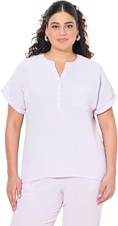 Ulla Popken Musselin-Bluse, Oversized, Tunika-Ausschnitt, Halbarm Muslin for Women