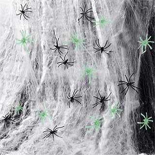 KIWILEPI 300 sqft Spider Webs Halloween Decorations, Super Stretchy Web Cobwebs with 10 Glow Fake and Creepy Black Spiders White Webbing Haunted House Party Supplies Spooky Home Office Yard Decor