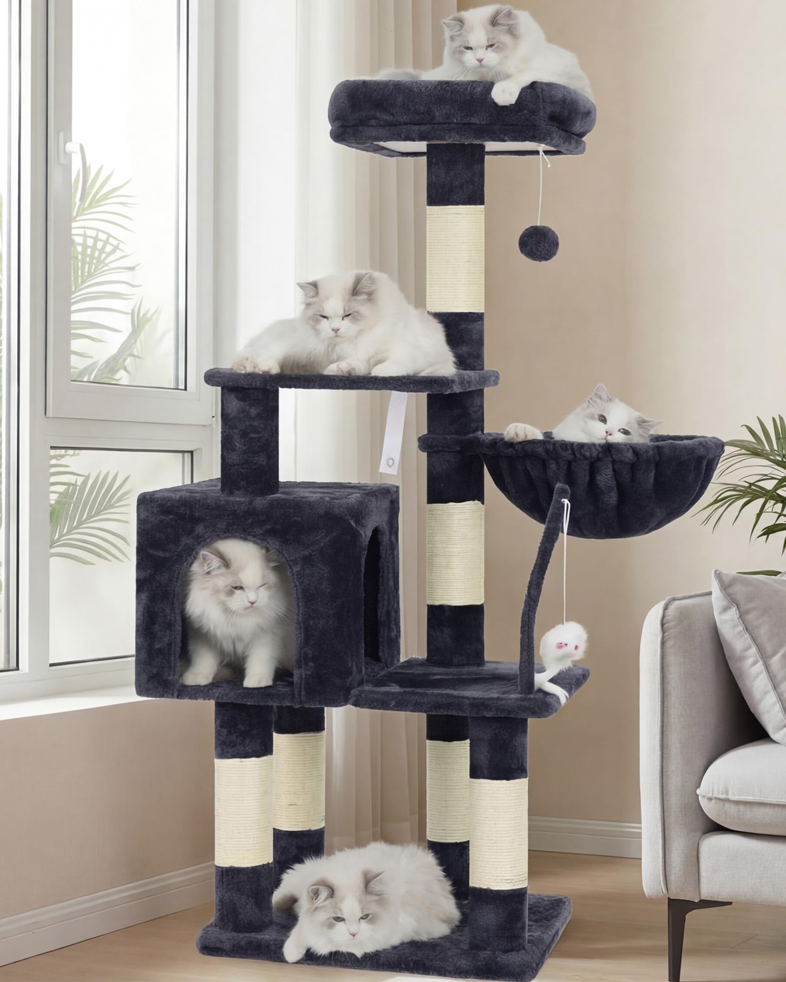 Heybly Cat Tree with Toy, 43.3 inch Cat Tower for Indoor Cats HCT004SG | Cat Con