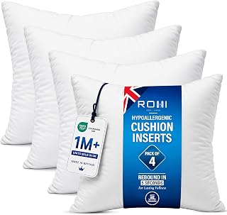 Rohi Set of 4 Hypoallergenic Cushion Pads 45cm x 45cm - White Polyester Square Cushions - Decorative Cushion Inserts 45cm x45cm (Pack of 4 | 18"x18")