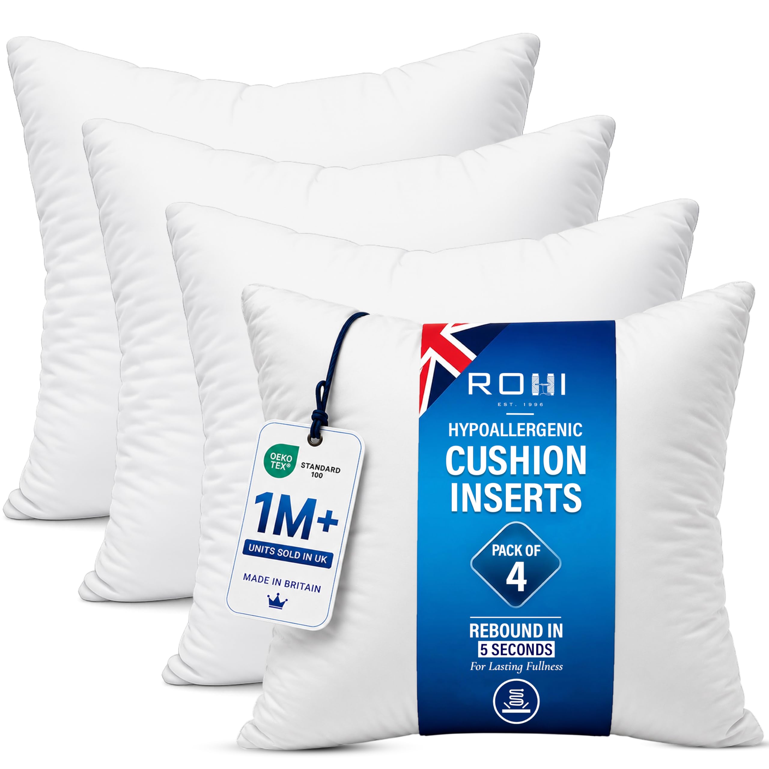 Rohi Set of 4 Hypoallergenic Cushion Pads 45cm x 45cm - White Polyester Square C