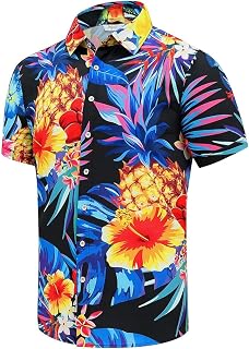 SheLucki Hawaiian Shirt Men Unisex Summer Beach Casual Short Sleeve Button Down Shirt Printed Palm Shadow Design