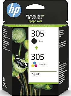 HP 305 Black and Three Colours, Pack of 2 Original Ink Cartridges | Compatible with DeskJet 2700, 4100, Envy 6020, 6030, 6420, 6430, 120 pages (6ZD17AE)