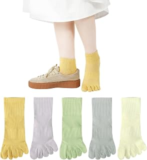 Yazon 5-Toe Socks Ladies Summer Ankle Socks Mesh Cotton Lightweight Five-Toe Socks Spring-Summer Breathable Sweat-Absorbent Separated Toe Socks Fashionable Women Ladies Cute Toe Socks 5-Toe 22-25cm