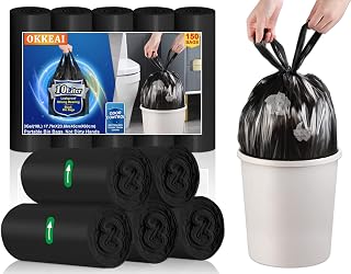 OKKEAI Small Bin Bags 10L, Pedal Bin Liners with Handles, Black, 150 Count