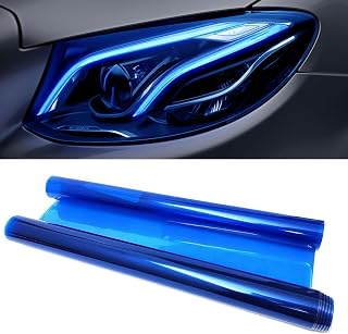 MLAHUIER Car Taillight Headlight Fog Light Light Self-Adhesive Tint Film, 12×48 Inches Vinyl Protector Color Shiny Sticker Film, Auto Modification Cover for Cars, Trucks, SUVs(Blue)