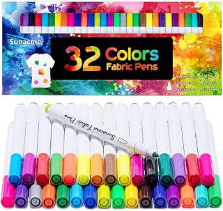 sunacme Fabric Markers Pen, 32 Colors Permanent Fabric Paint Pens | Fabric Decorating Kit - Permanent for Clothes, Canvas, Shoes, Work on All Fabric