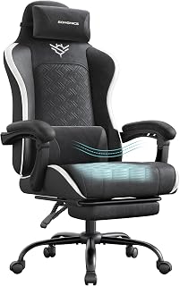 SONGMICS Gaming Chair PU Leather Ergonomic Reclining Chair with Headrest and Lumbar Support, 70 x 70 x (123.5-133) cm, Office, Ink Black and Cloud White, OBG079B301