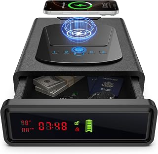 CVLIFE Biometric Gun Safe for Handgun, Fingerprint Safe, Alarm Clock Safe | Wireless Charging, 0.1S Auto-Open Drawer, Smart LED Display, Silent Mode & LED Light, Nightstand Pistol Safe for Home Defense