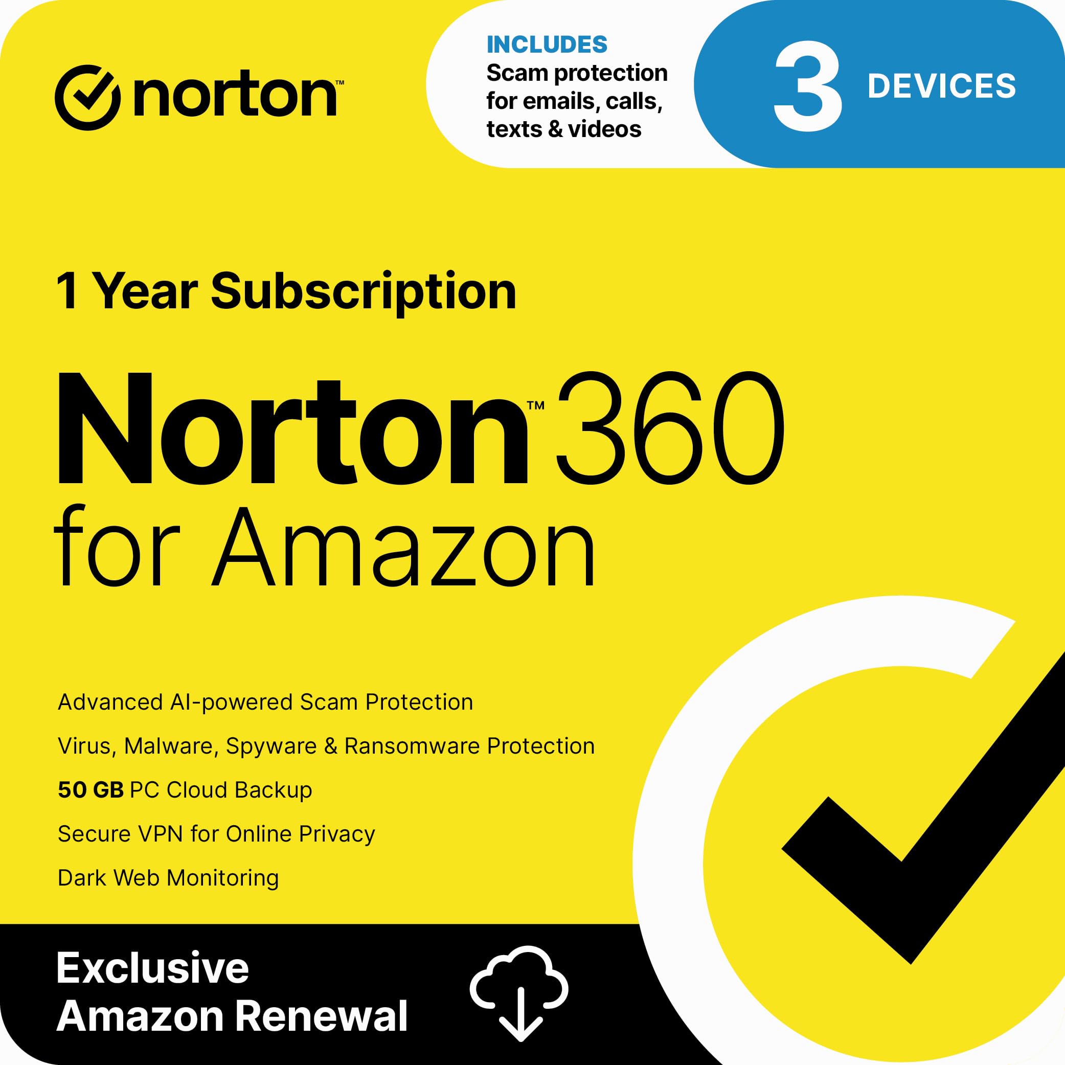 Norton 360 for Amazon Antivirus, 3 Devices, Auto-Renews [Subscription] | Include