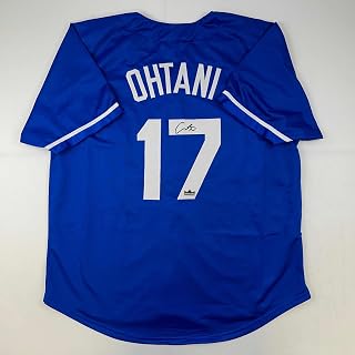 Facsimile Autographed Shohei Ohtani Los Angeles LA Blue Reprint Laser Auto Baseball Jersey Size Men's XL