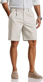 COOFANDY Pantalones cortos casuales para hombre, plisados, parte delantera, de lino texturizado, de 9 pulgadas