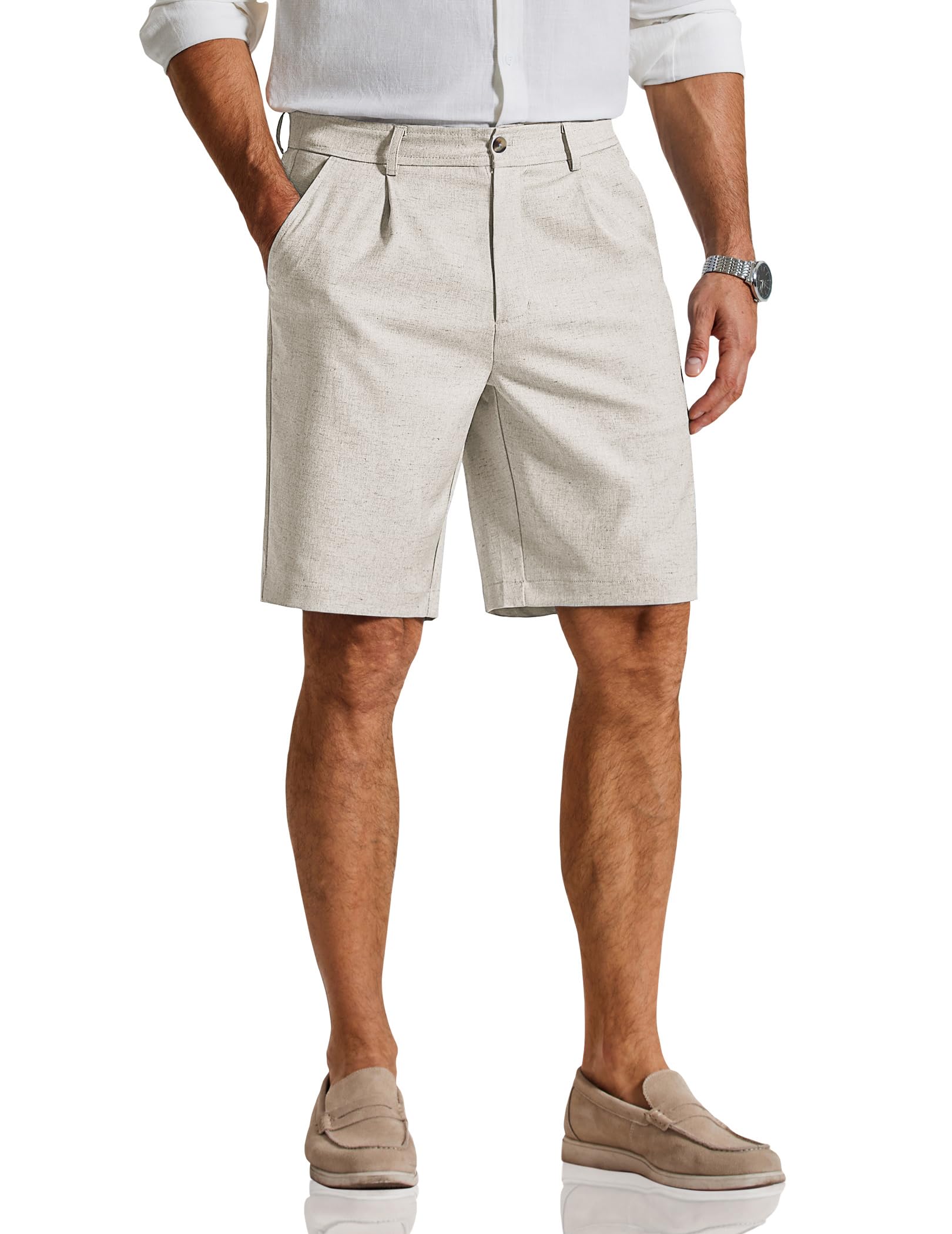 COOFANDY Pantalones cortos casuales para hombre, plisados, parte delantera, de l