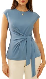 GRACE KARIN Women Cap Sleeve Tops 2025 Summer Tie Waist Crew Neck Elegant Blouse Elegant Casual Work Shirts