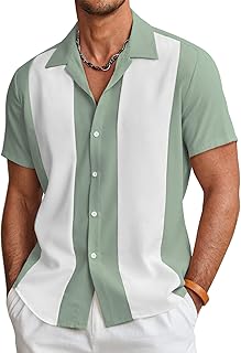 COOFANDY Mens Vintage Bowling Shirt Short Sleeve Button Down Shirt Summer Cuba Beach Shirt