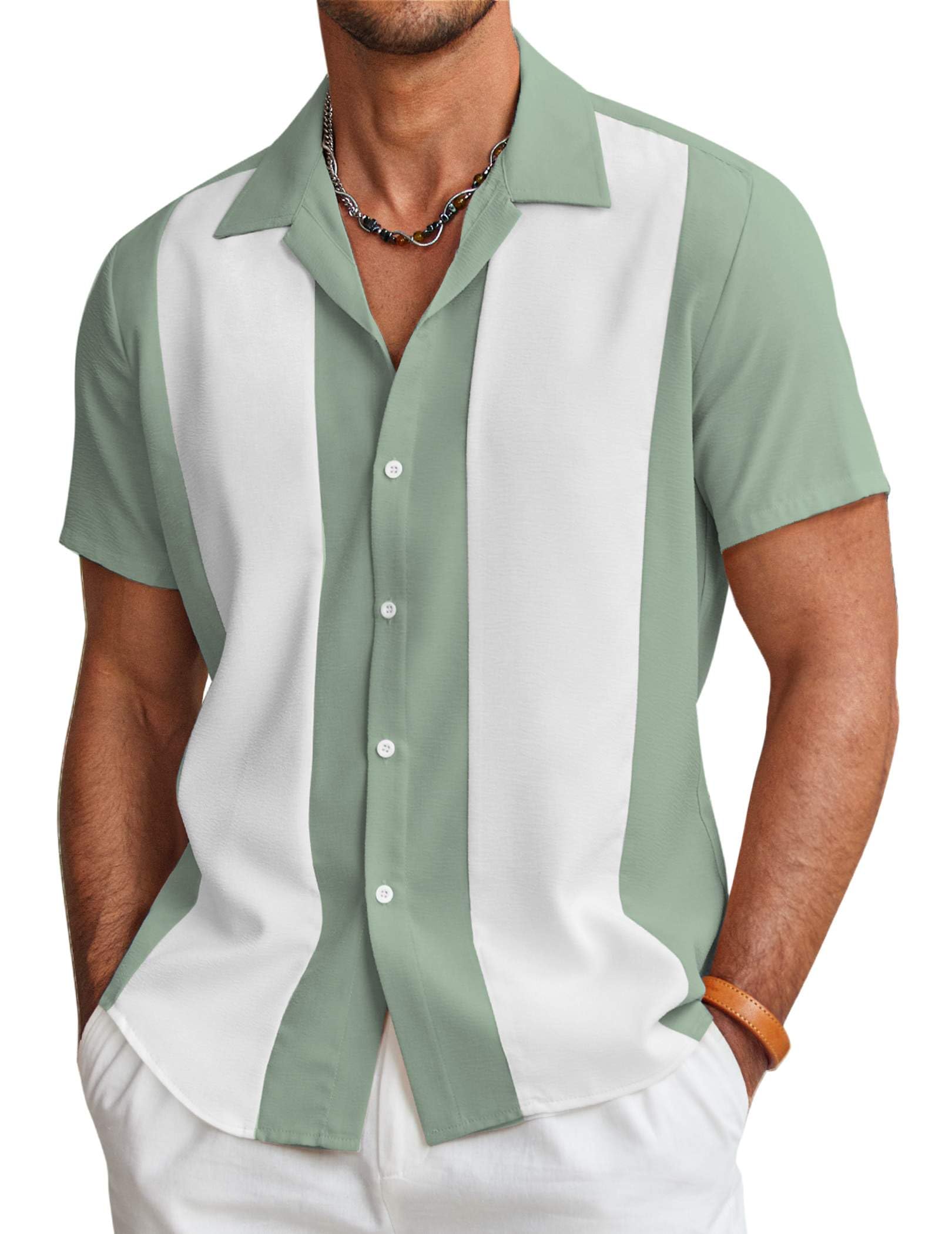 COOFANDY Mens Vintage Bowling Shirt Short Sleeve Button Down Shirt Summer Cuba B