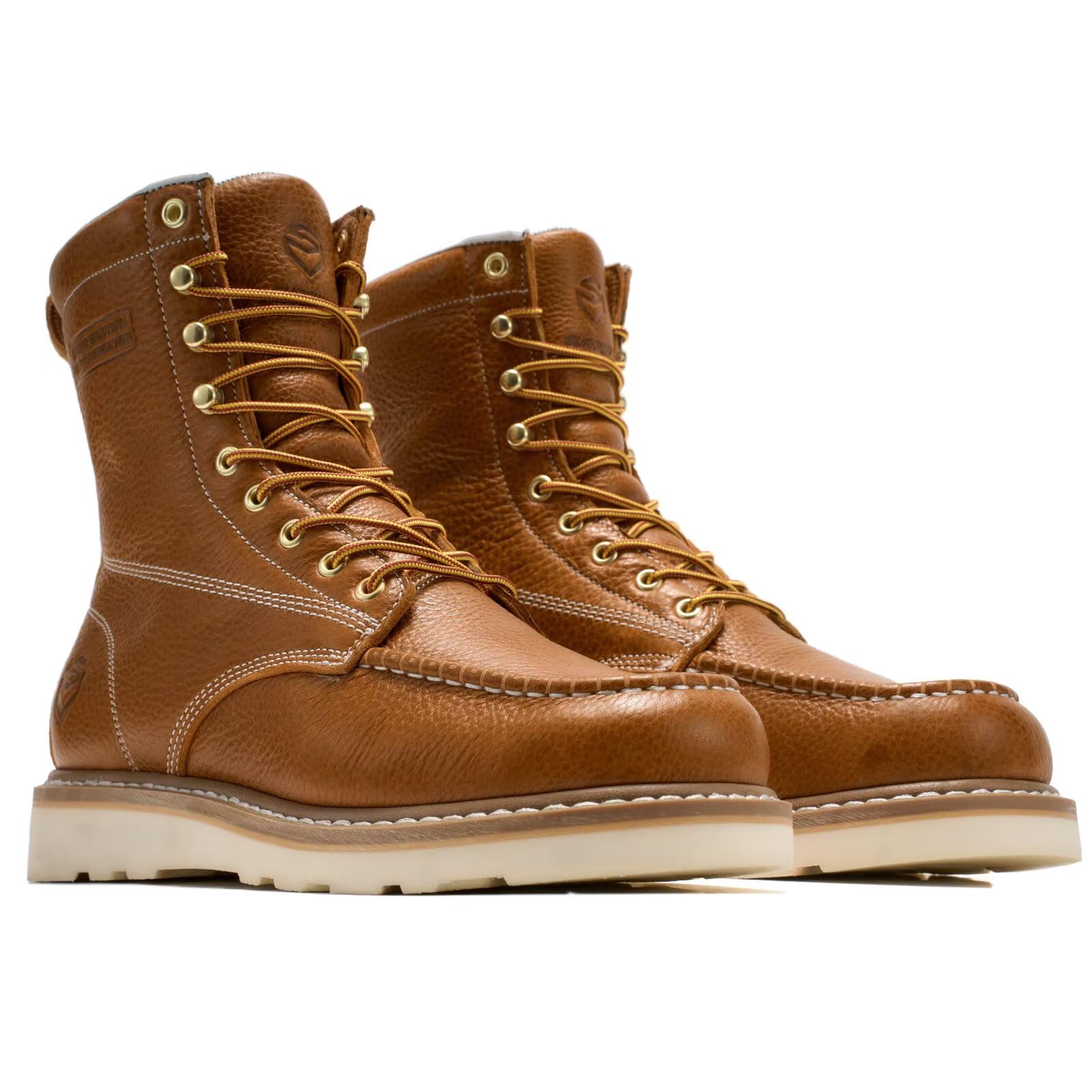 SUREWAY 8in Moc Toe Work Boots for Men, Wedge Sole, Steel/Soft Toe