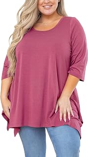 AusLook Women Plus Size Tunic Top Summer 3/4 Sleeve Loose Fit Shirt Casual Blouse Flowy Top for Leggings 1X-5X