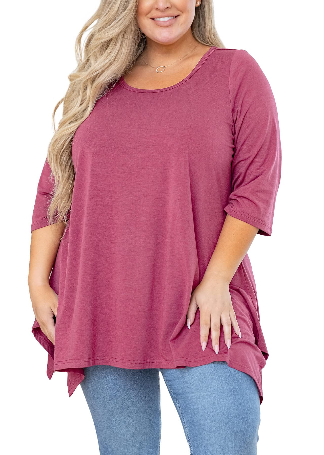 AusLook Women Plus Size Tunic Top Summer 3/4 Sleeve Loose Fit Shirt Casual Blous