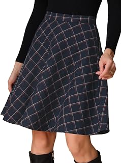 Allegra K Women's Christmas Costume Plaid High Waist Elastic Knee Length Plaid Flared Skirt