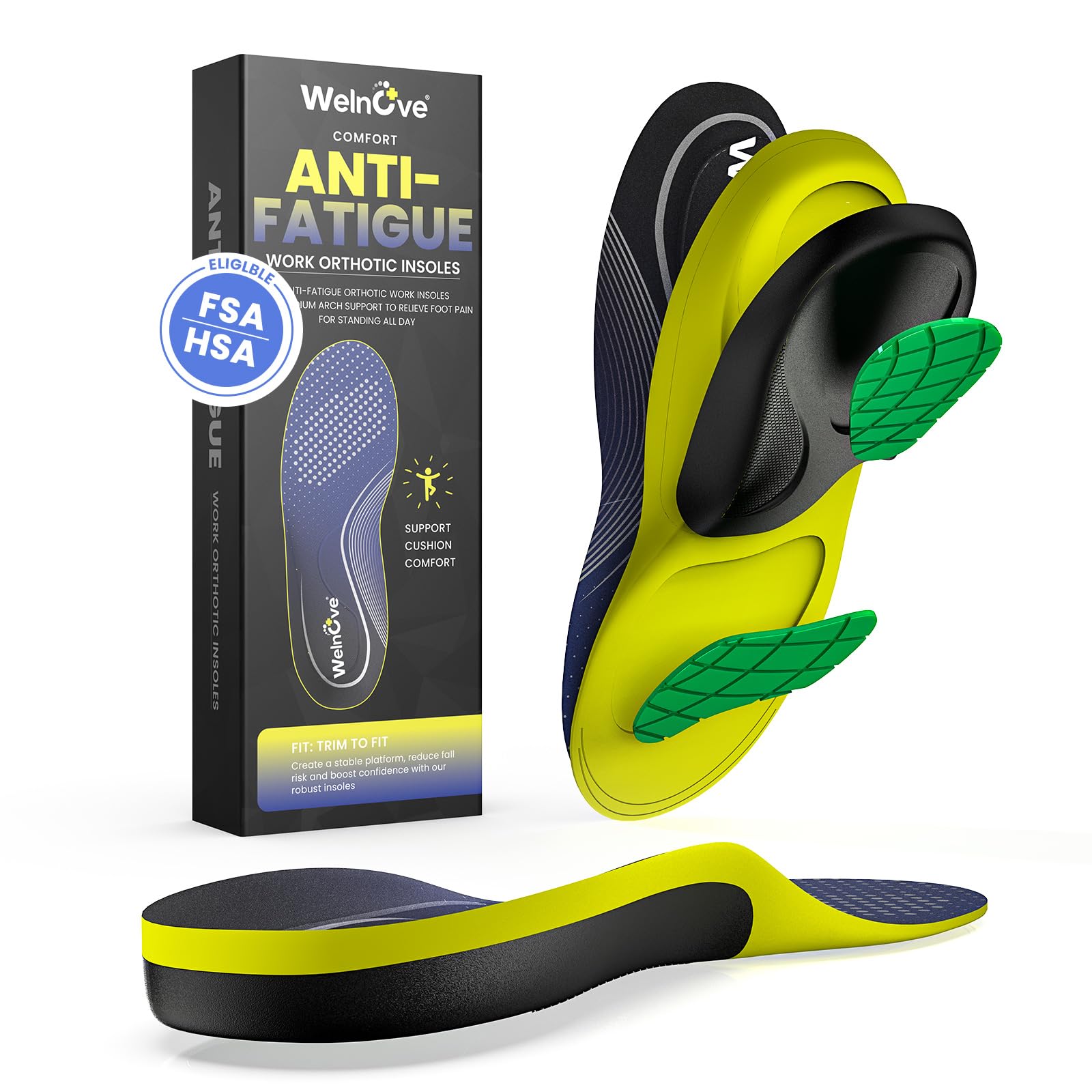 Orthotic Work Insoles for Plantar Fasciitis - Welnove Comfort Work Boot Insoles 