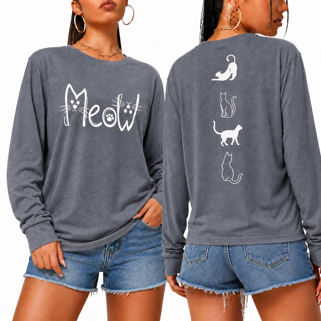 Cat Shirts for Women Cat Mom Shirt: Funny Black Cat Tshirt Lightweight Long Slee