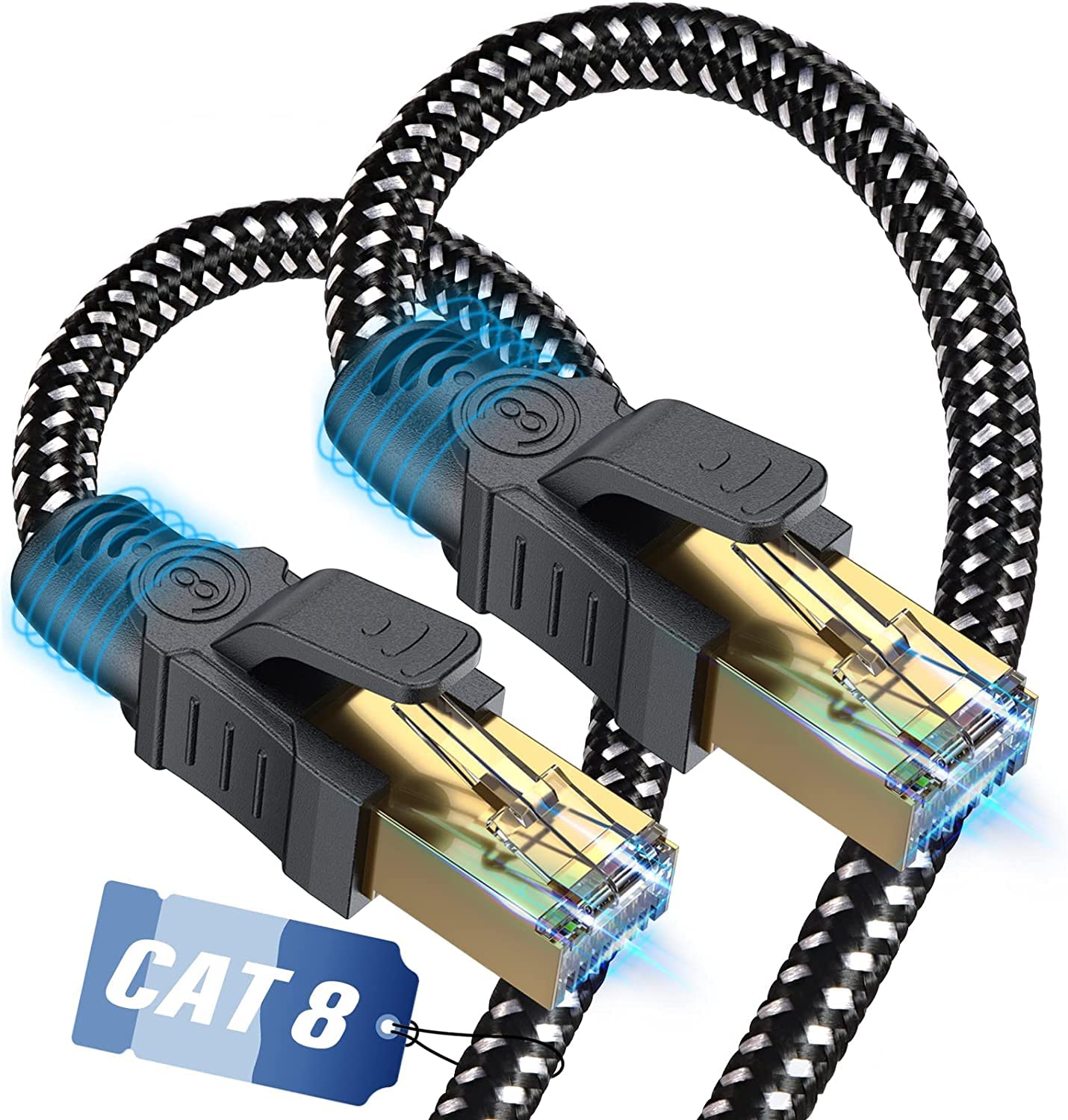 SWECENT LAN Cable CAT8 1.6 ft (0.5 m), Mesh Wired LAN Cable, Category 8, Ultra H