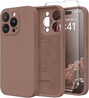 SuydanBox Magnetic Case for iPhone 14 Pro, Compatible with MagSafe, [Camera Protection][Screen Protector] Shockproof Silicone Protective Case for iPhone 14 Pro, Brown