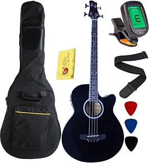 YMC 4 Strings Cutaway Acoustic-Electric Bass Guitar With 4-Band Equalizer, Adjustable Truss Rod,Gig Bag,Strap,Picks- (Black)