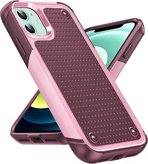 Compatible for iPhone 15 Plus Case: Dual Layer Shockproof Hard PC Textured Back Soft Bumper Phone Case for iPhone 15 Plus, Red Pink