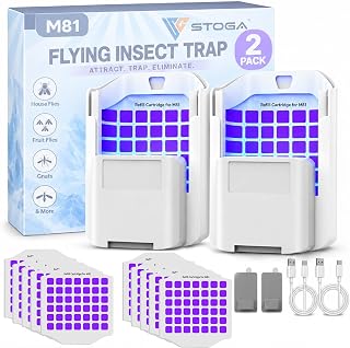 Cordless Fruit Fly Trap for Indoors and Outdoors – 2 Device + 10 Refills Rechargeable Gnat Traps for House Indoor with Replaceable Glue Boards, Safe & Odor-Free Sticky Hanging Fly Traps