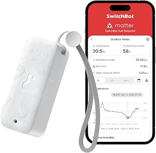 SwitchBot IP65 Indoor Outdoor Hygrometer Thermometer Wireless, 100m Bluetooth Range, Refrigerator Thermometer, Dewpoint/VPD/Absolute Humidity Sensor, Free Data Storage Export, 2 Years Battery Life