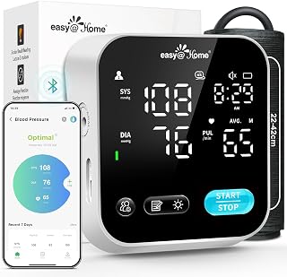 easy@Home Bluetooth Blood Pressure Monitor for Home Use EBP-703T | Free MyHeartPal App, Voice Function & LED Screen, Supports Apple & Android Devices