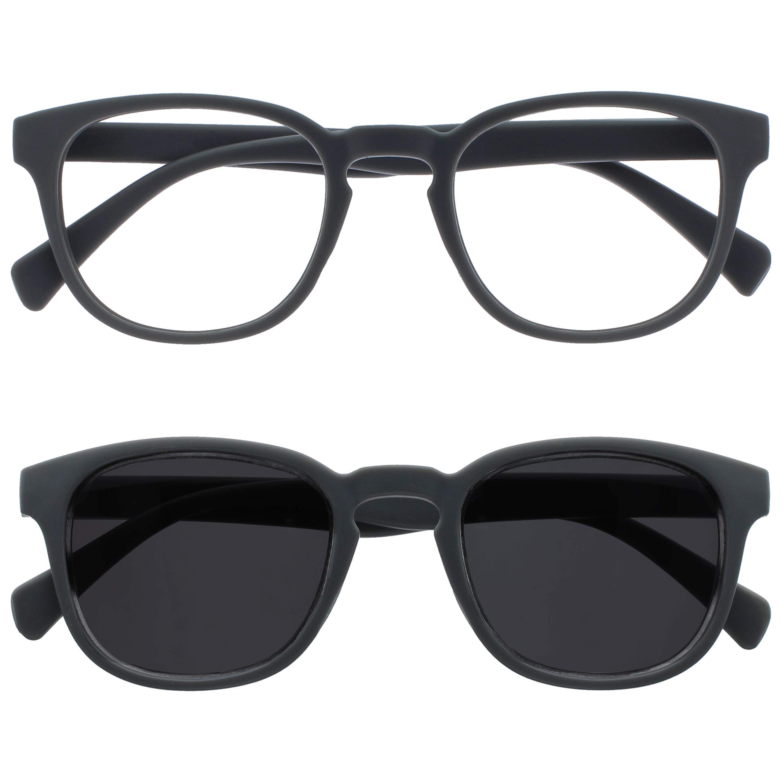 OPULIZE Pop Double Pack Reading Glasses Sunglasses Retro Round Grey Matte Soft M