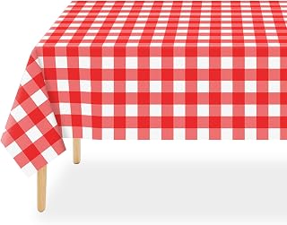 QIKSION Red Gingham Tablecloth Disposable 3 Pack, 54 x 108 Inch Red and White Checkered Table Cloth for Rectangle Tables, Plastic Table Cover