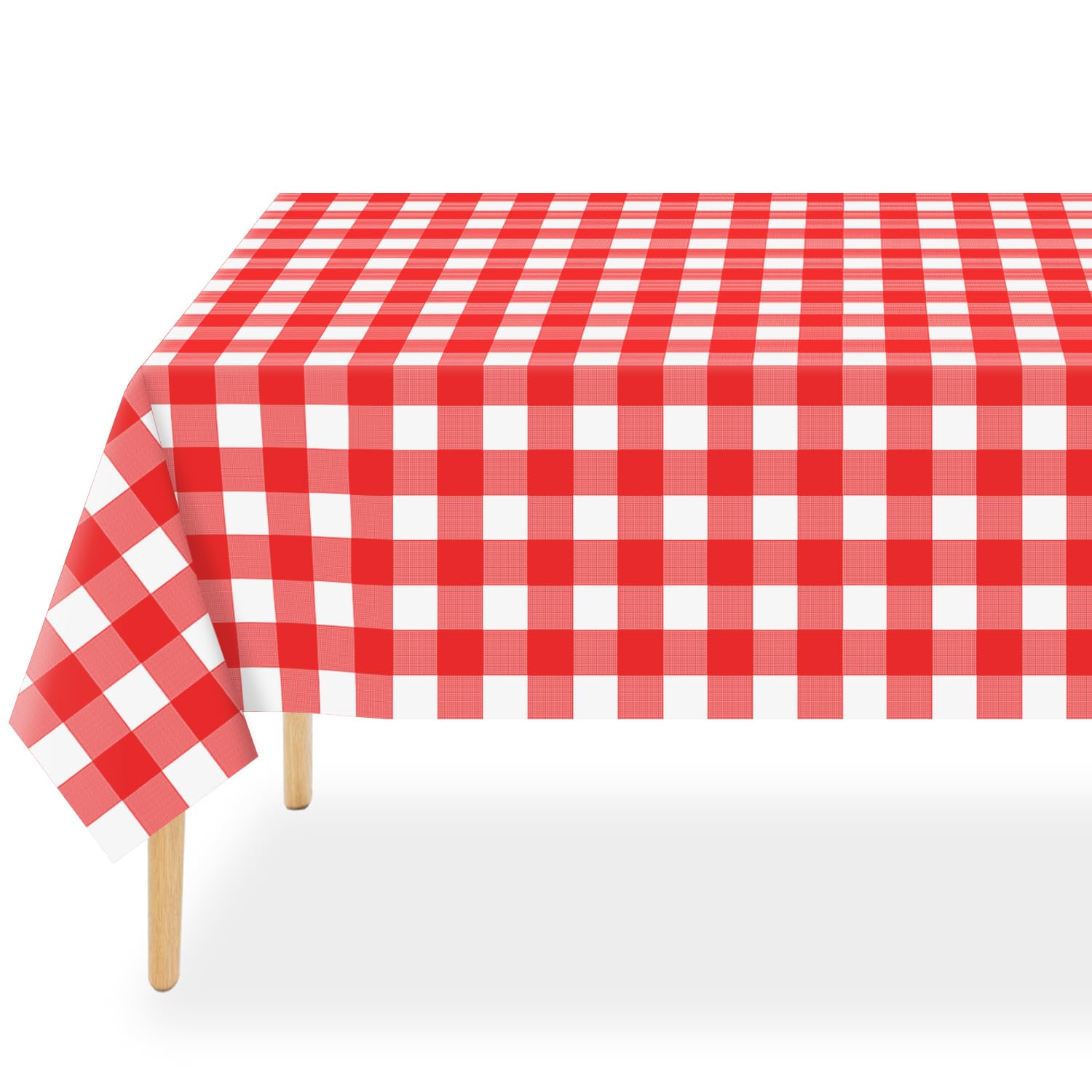 QIKSION Red Gingham Tablecloth Disposable 3 Pack, 54 x 108 Inch Red and White Ch